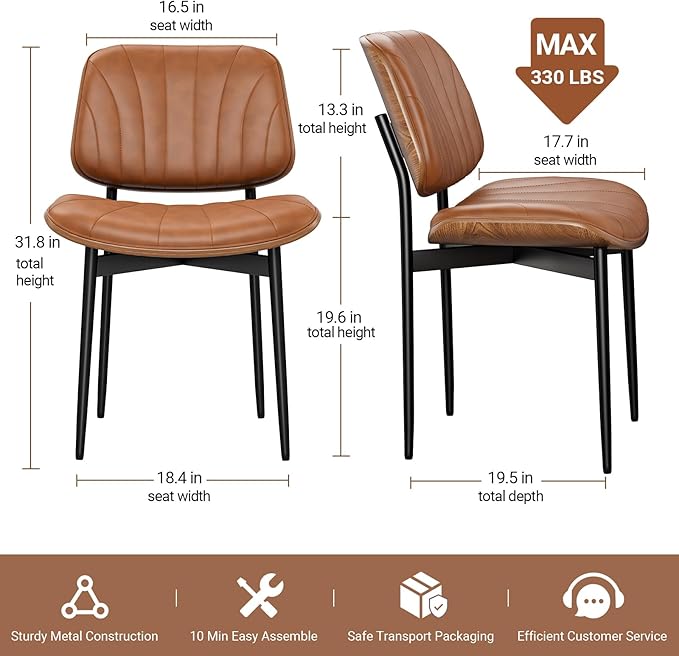 Dining Chairs Set of 6, Mid-Century Modern Upholstered PU Leather Chairs with...