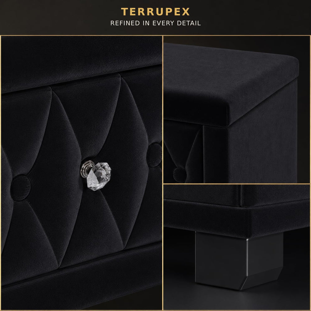 Bedside Table Nightstand with 2 Drawers, Velvet Button-Tufted Night Stand wit...