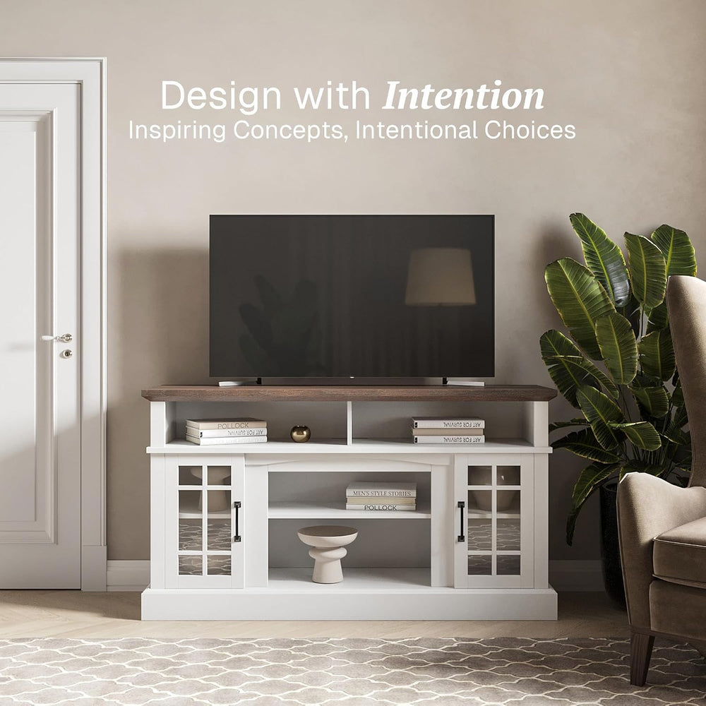 BELLEZE 58 Inch TV Stand, Rustic Wood Entertainment Center for TVs up to 65&q...