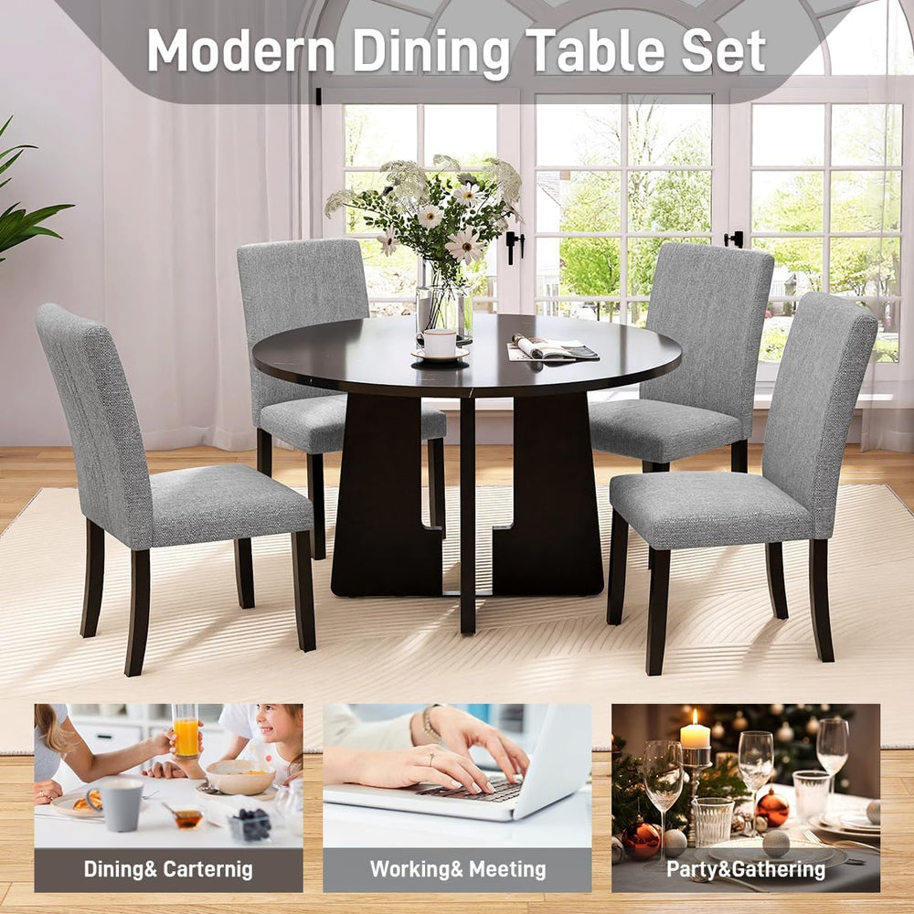5-Piece Round Dining Table Set, 43-Inch Modern Dining Table and 4 Upholstered...