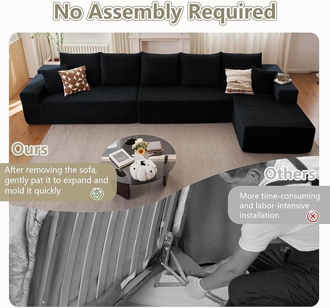 166.9" Cloud Sectional Couch with L-Shape Chaise, Upholstered Corduroy C...