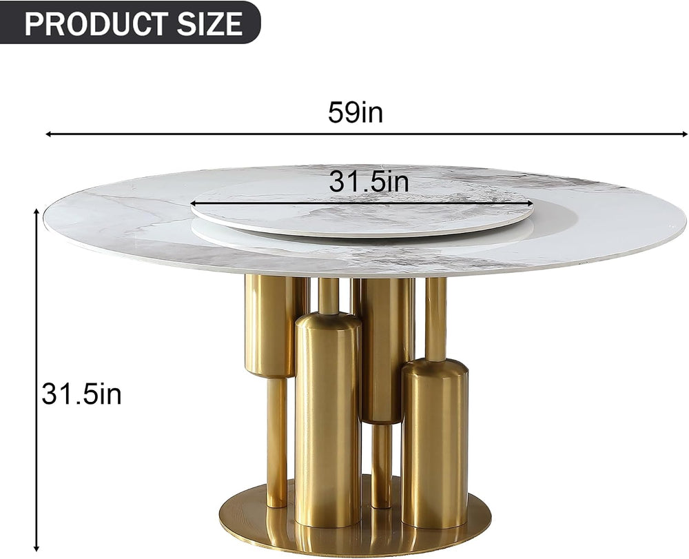 59" D Round Dining Table with 31.5" Detachable Lazy Susan, Modern S...