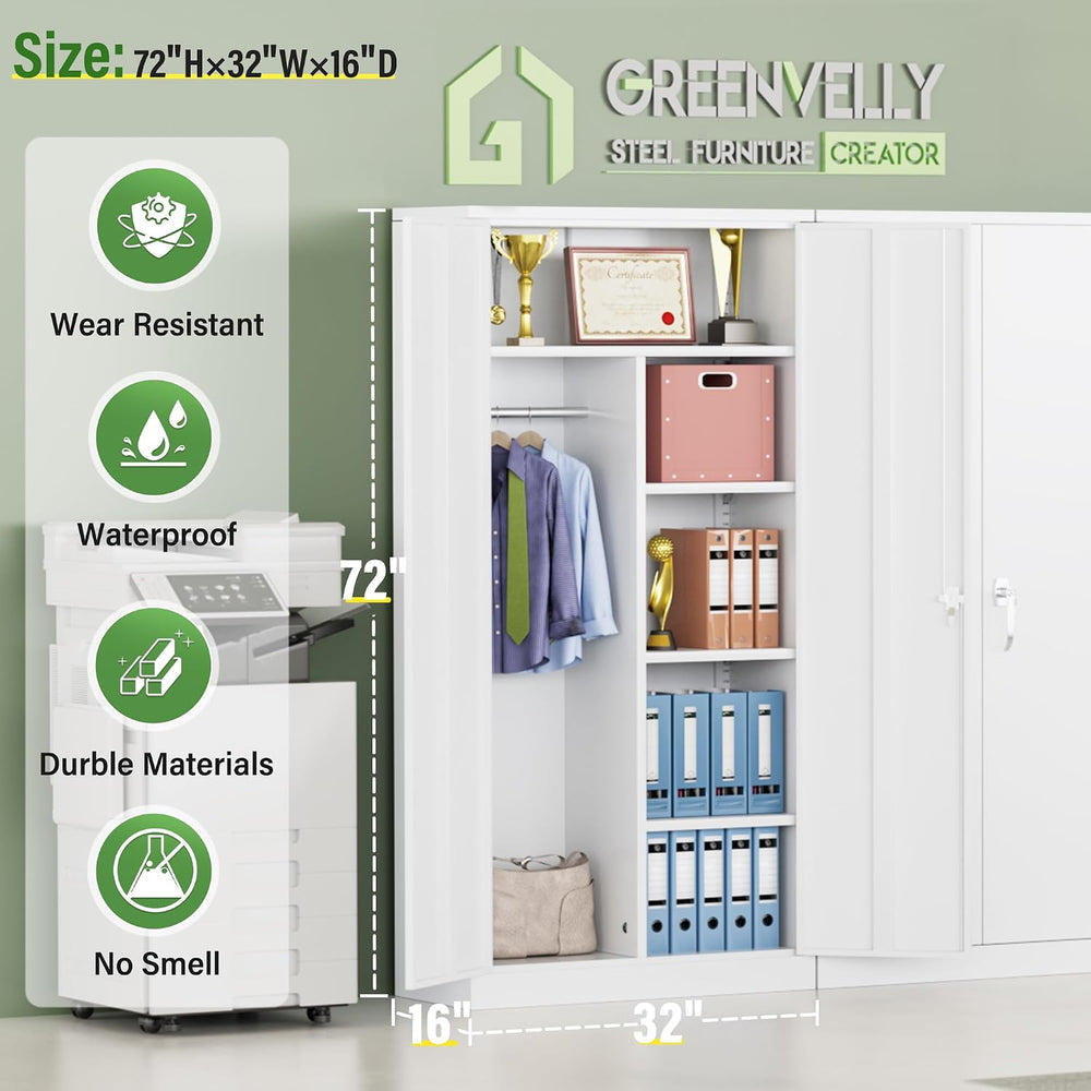 Greenvelly Metal Wardrobe Closet with Doors and Shelves,72" Armoire Ward...