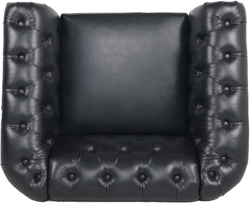 LEVNARY Leather Upholstered Armchair, Mid-Century Modern Single Sofa Chair wi...