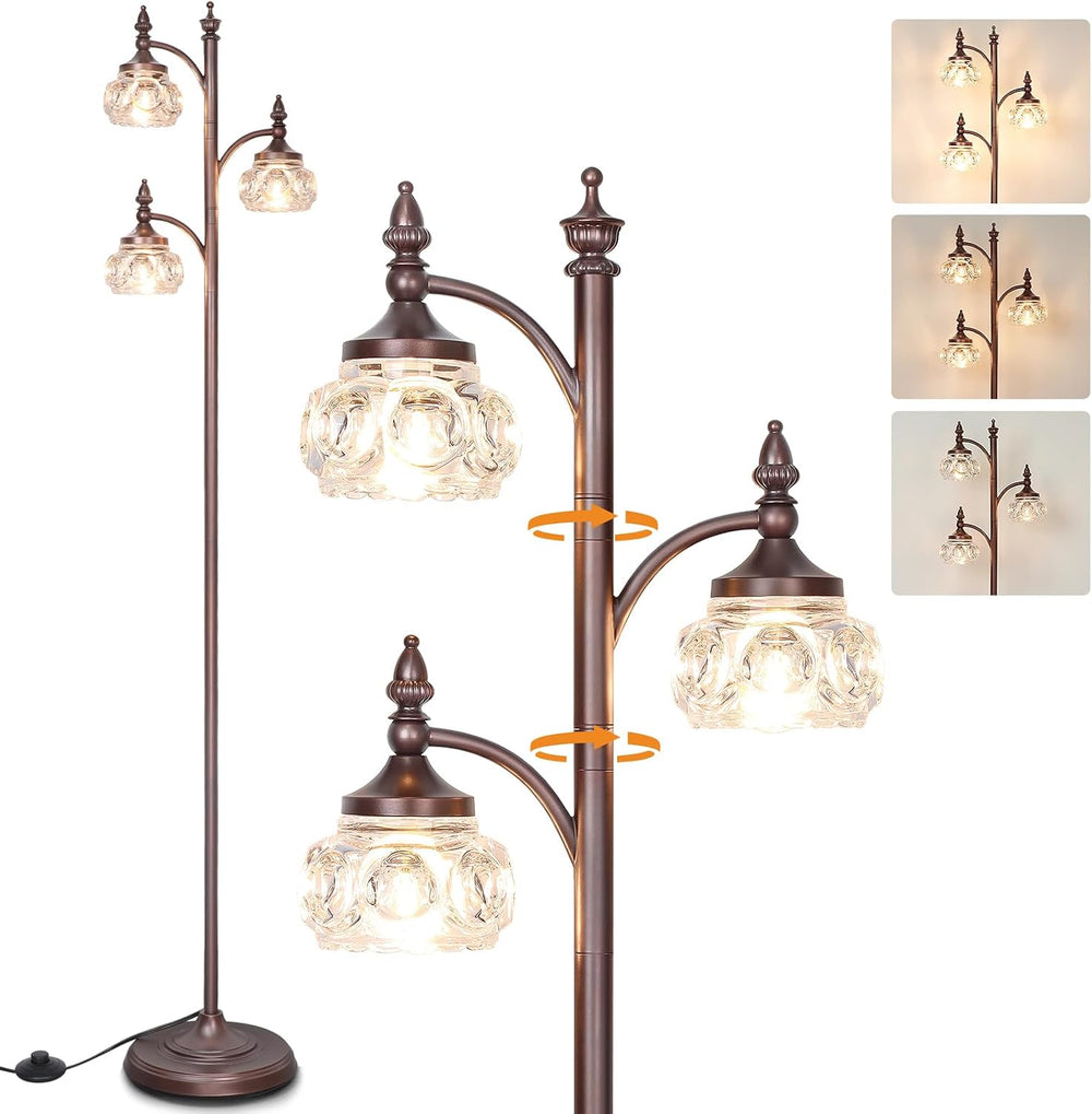 JUNNAI Brown Glass Floor Lamps for Living Room 66.5'' Standing Lamp w...