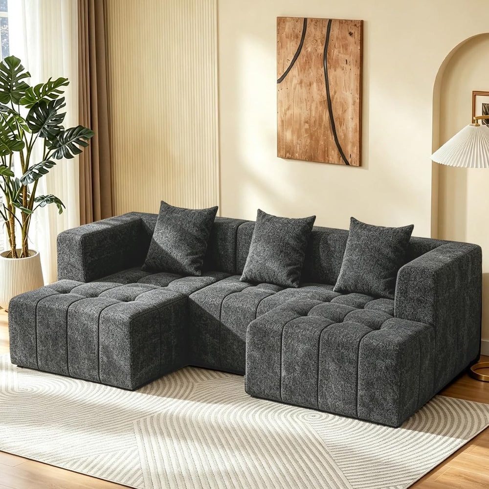 Modular Sectional Sofa with Deep Seat, Cloud Couch with 2 Movable Ottoman, No...