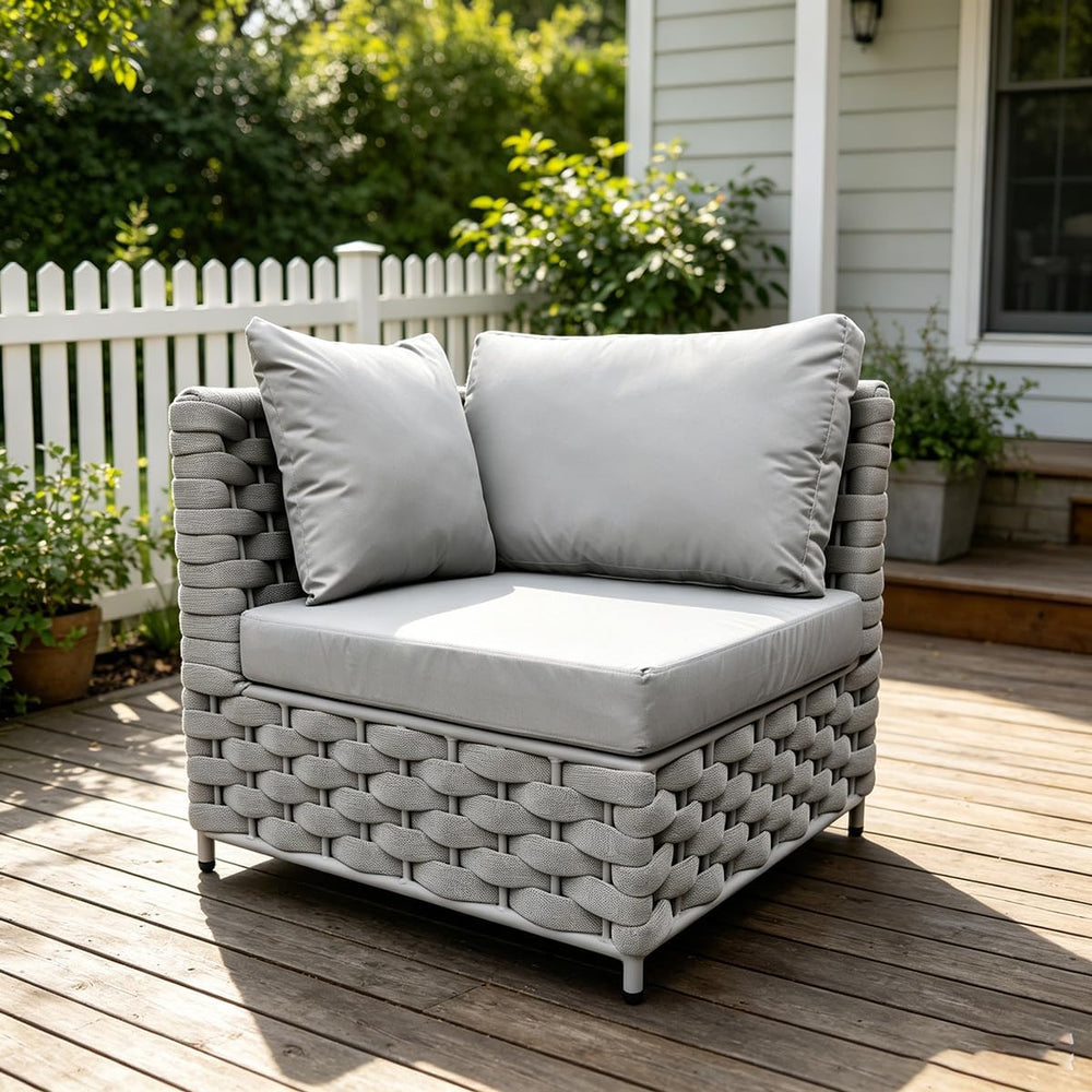 TWT Khaki Gray Left Arm Outdoor Patio Sofa, Modular Woven Rope Sectional Chai...