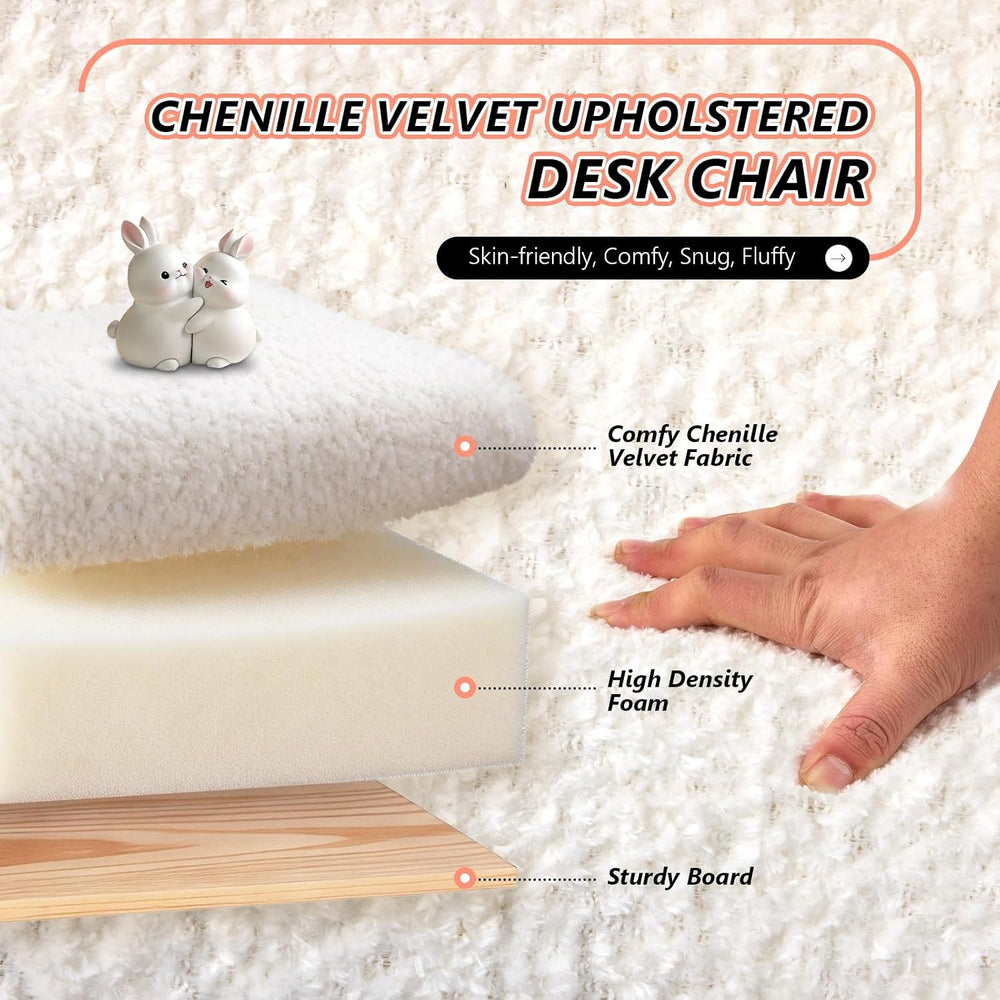 VINGLI Chenille Curved-Back Armless No Wheels Vanity Chair for Girls, Cute &a...