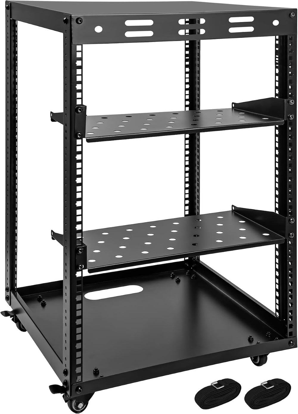 15U Open Frame Server Rack, Wall-mountable IT Rack w/Swivel Casters, 2 Rack S...