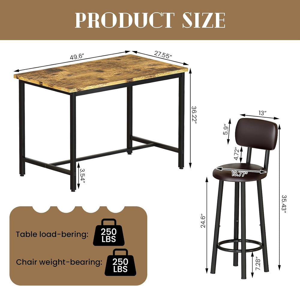 Recaceik 50" Dining Table Set for 6, 7-Piece Counter Height Bar Table Se...