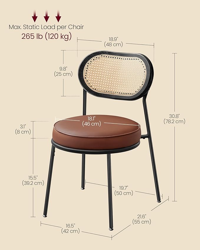 VASAGLE Dining Chairs, Set of 2 Accent Chair for Dining Room Kitchen, with Bo...