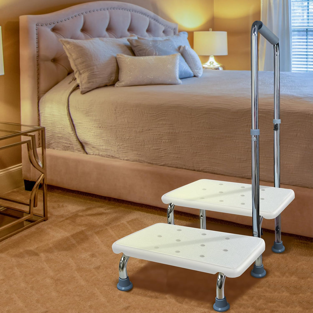 2 Step Stool with Handle for Elderly, Bed Steps for High Beds