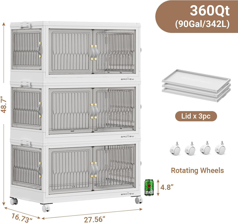BROVIEW 90Gal Large Stackable Storage Bins with Lids, Plastic Closet Organize...