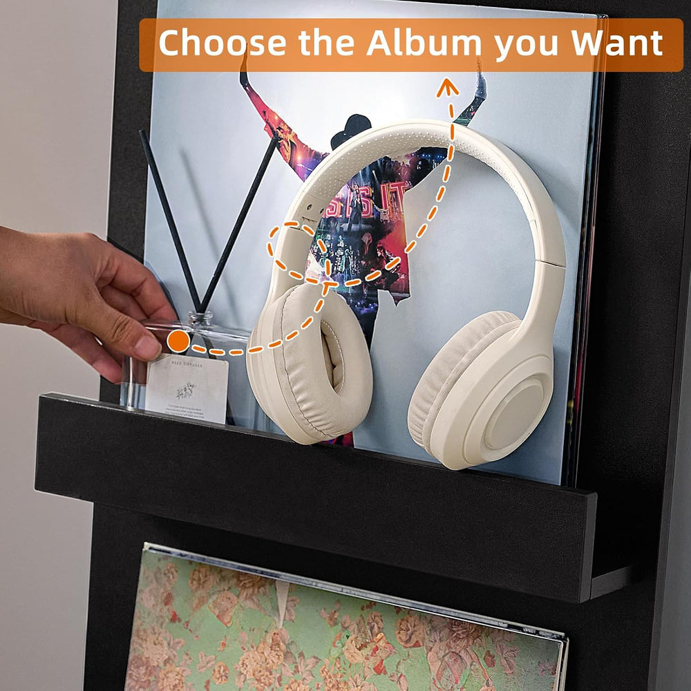 LELELINKY Wall-Leaning Vinyl Record Holder Set of 2 with 3 Tier Display Shelf...