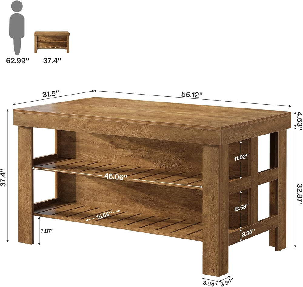 Tribesigns Kitchen Island with Storage and Seating, Farmhouse Large Stationar...