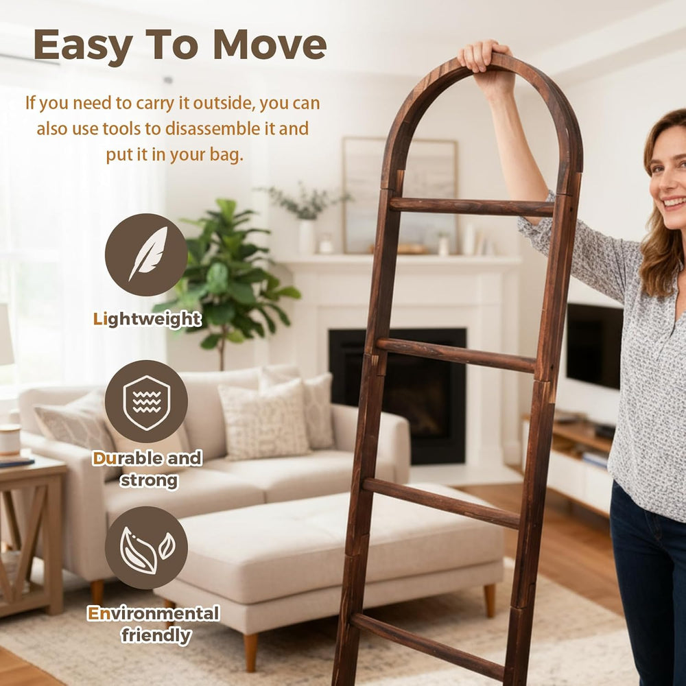Sintuff Arched Blanket Ladder for Living Room, 5.5ft Wooden Blanket Rack, 5-T...