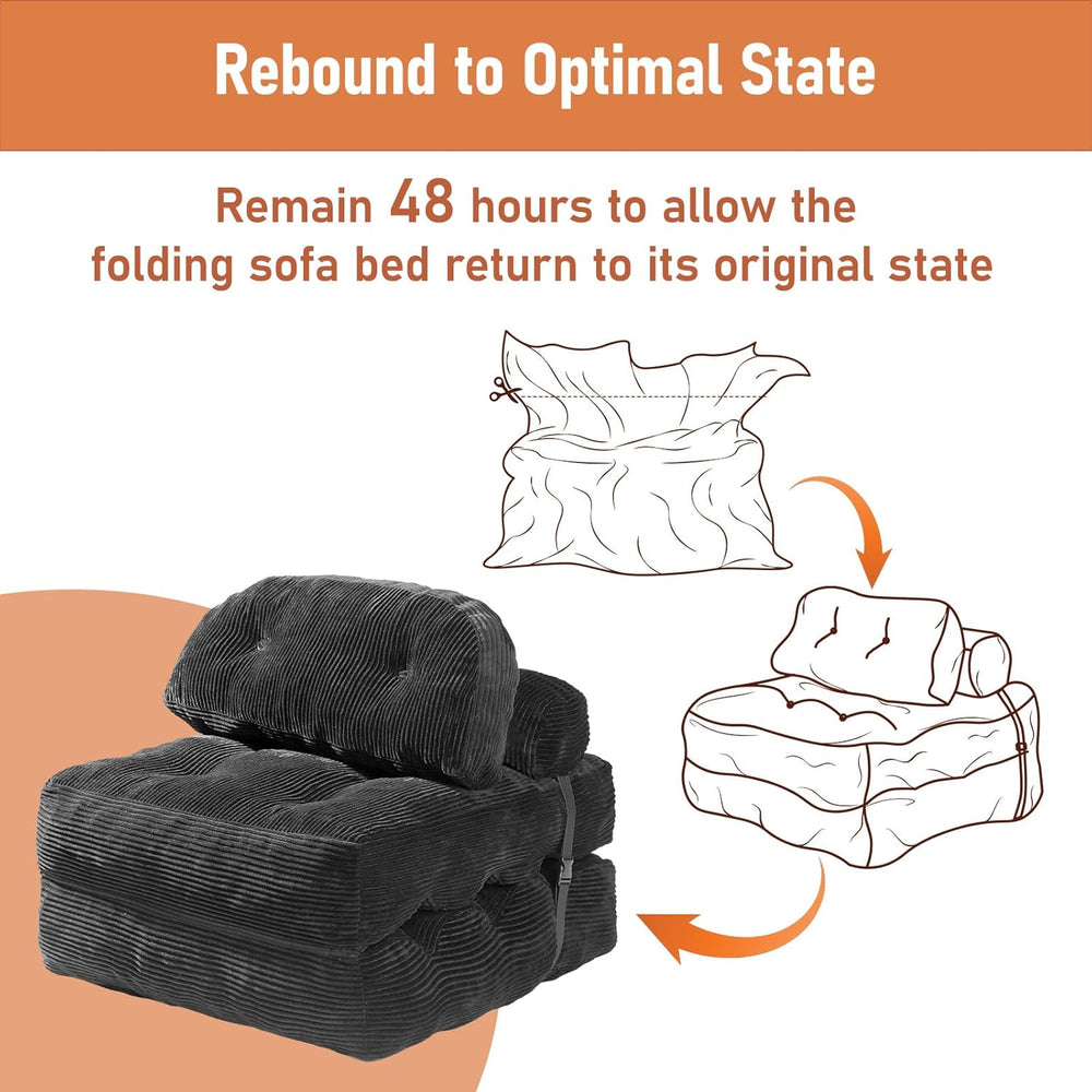 Folding Sofa Bed, Convertible Sleeper Chair with Back Support and Pillow | Fo...