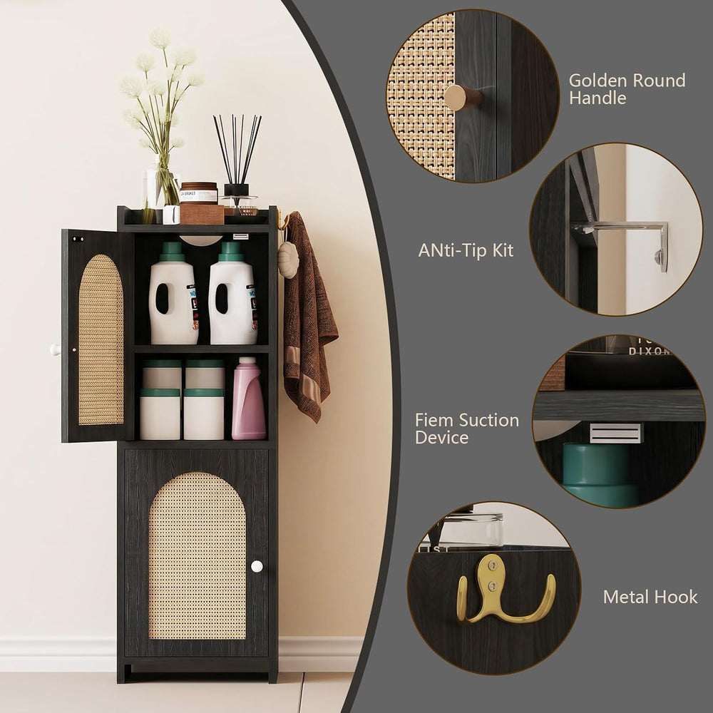 Arbuxzuy Rattan Bathroom Storage Cabinet with 2 Doors and Adjustable Shelf