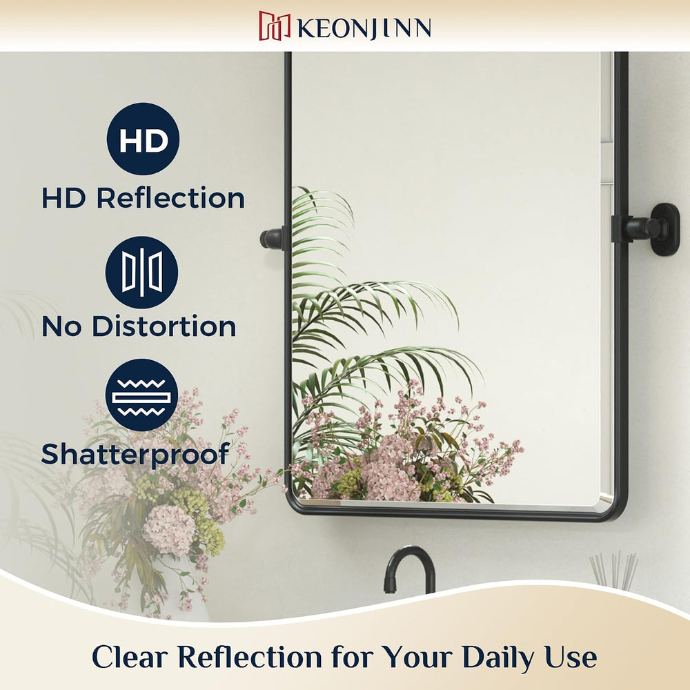 Keonjinn 24x36 Inch Black Povit Mirror for Bathroom, Tilt Mirror