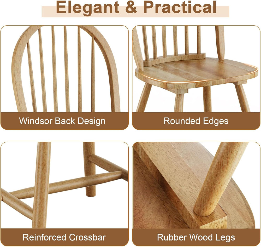 18" Oak Dining Chairs Set of 2, Wood Windsor Chair with Spindle Back for...