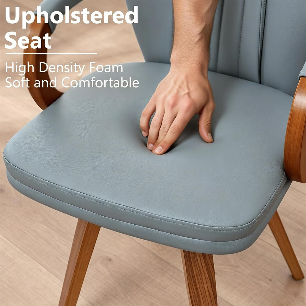 Swivel Dining Chairs with Arms | Mid Century Modern Blue Faux Leather Kitchen...