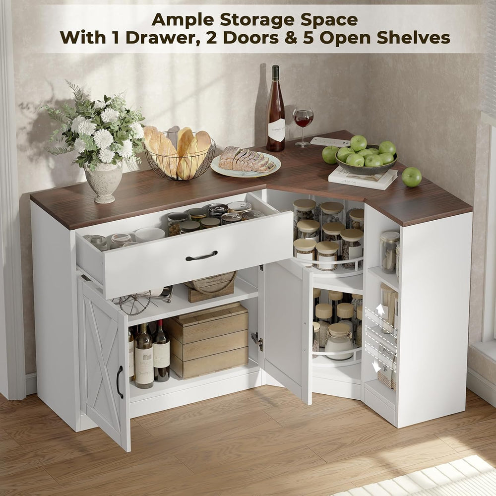 Corner Cabinet w/Charging Station, Kitchen Pantry w/Lazy Susan Turntable | Fa...