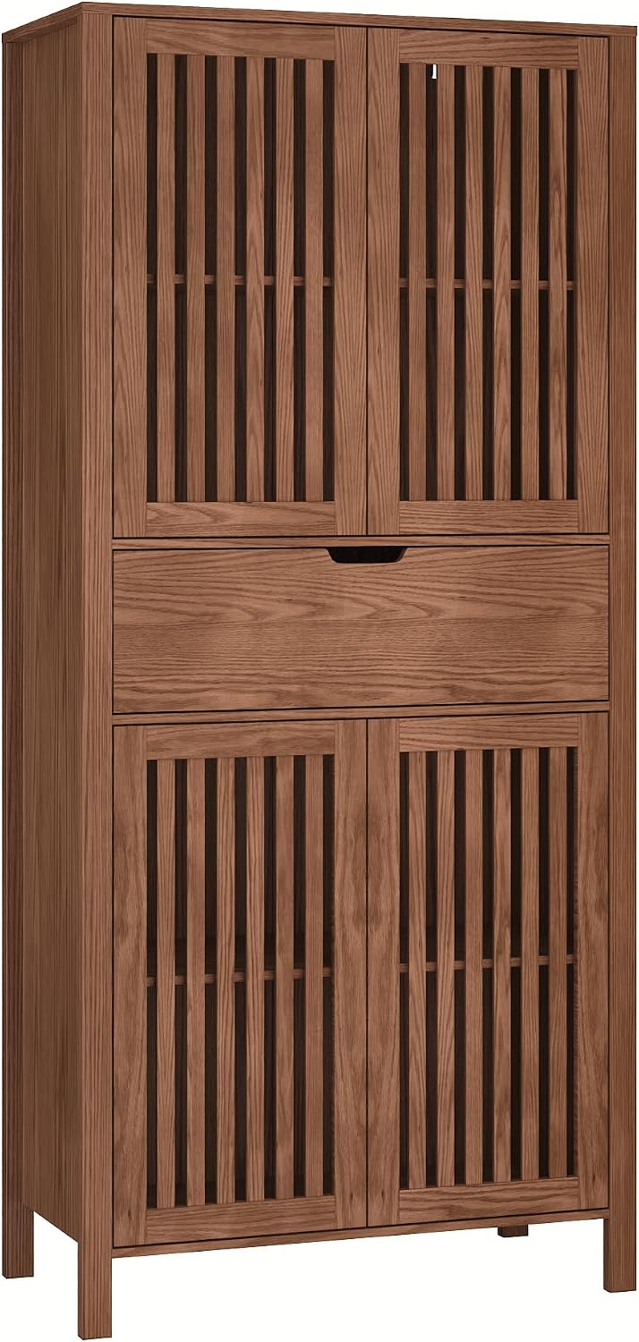 BVIUNTWO Farmhouse Wooden Kitchen Pantry Storage Cabinet, Tall Storage Cupboa...