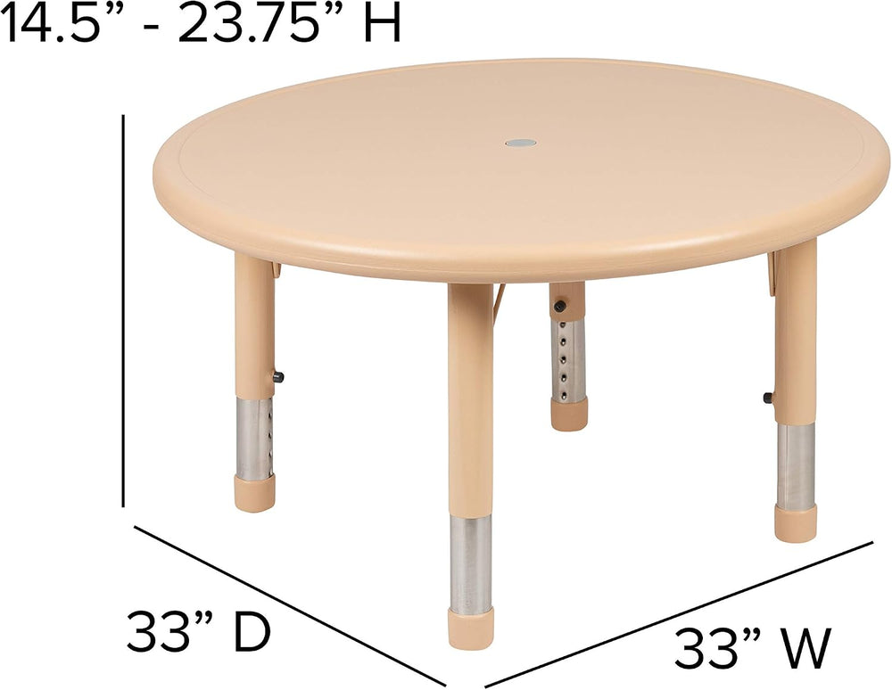 Flash Furniture 33 in Plastic Adjustable Round Activity Table, Natural