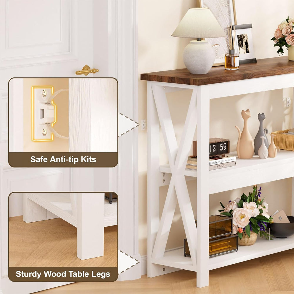 3-Tier Wood Entryway Table: 41" Narrow Console Shelf for Hallway - Farmh...
