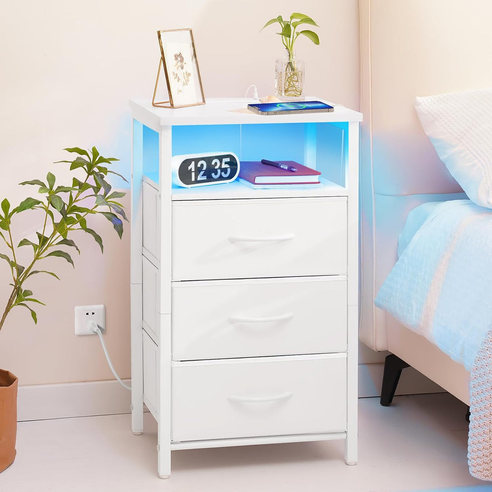 Yoobure Night Stand with Charging Station, 16 Colors LED Nightstand with USB ...