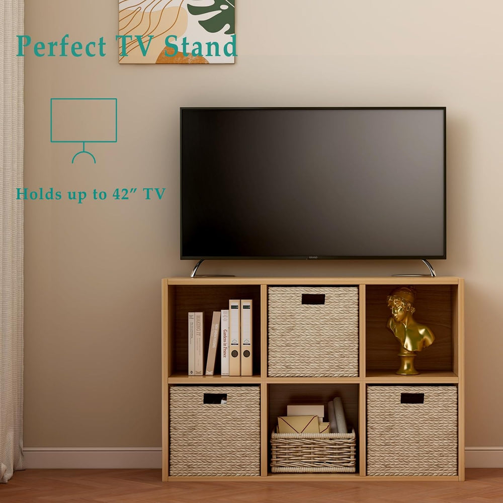 6-Cube Storage Shelf Bookcase - Wooden 3-Tier Floor Standing Open Bookshelf f...