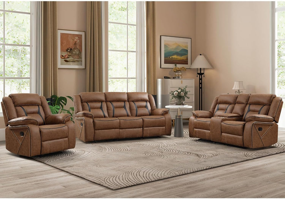 EBELLO Faux Leather Recliner Sofa Furniture Set for Living Room, Recliner Cha...