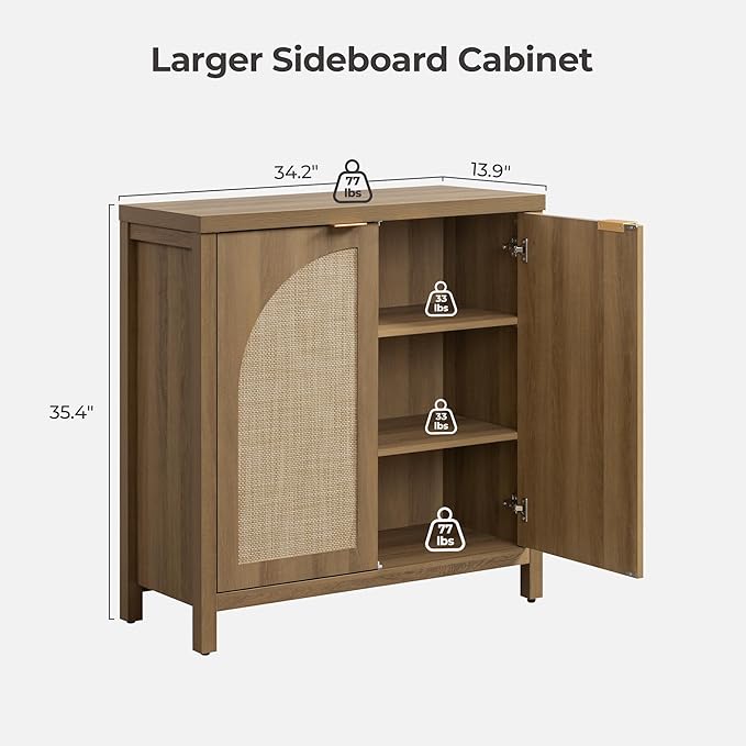 SICOTAS 68" W Rattan Sideboard Buffet Cabinet with Storage Set of 2, Mid...