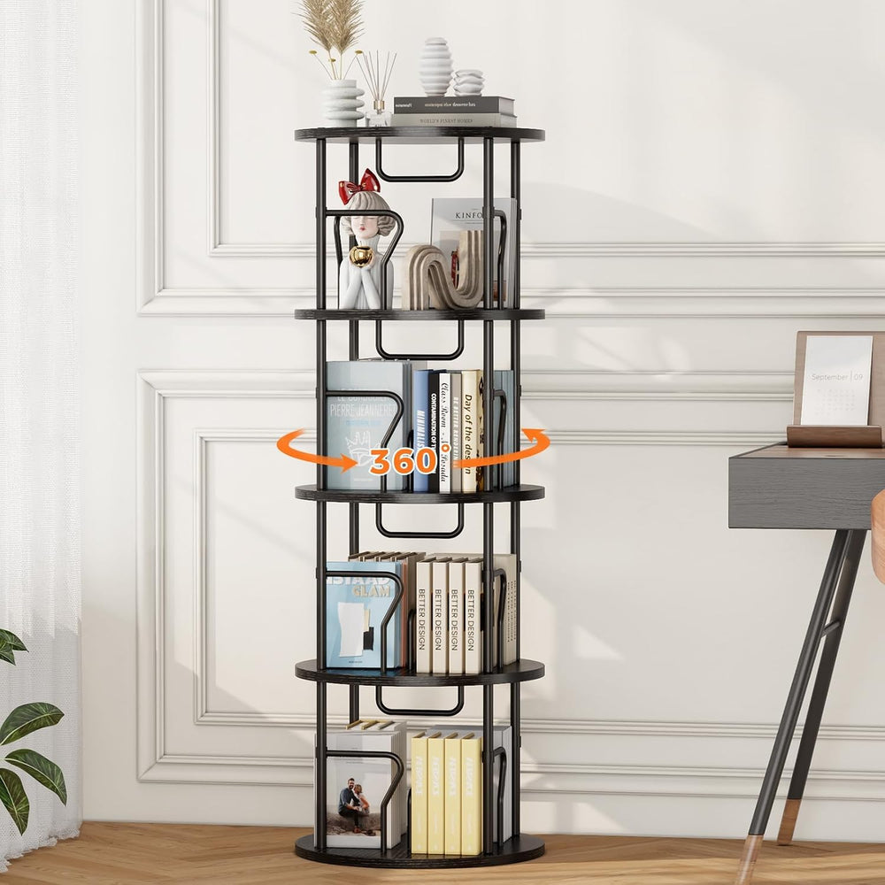 4 Tier Rotating Bookshelf Tower, 360° Display Round Bookcase, Floor Standing ...