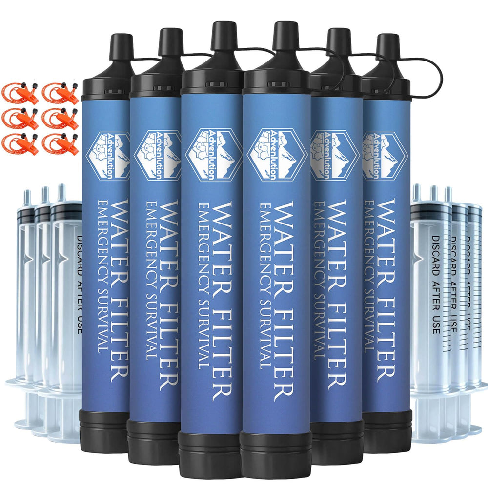 6-Pack Water Filter Straw with Emergency Whistle Survival for Outdoor