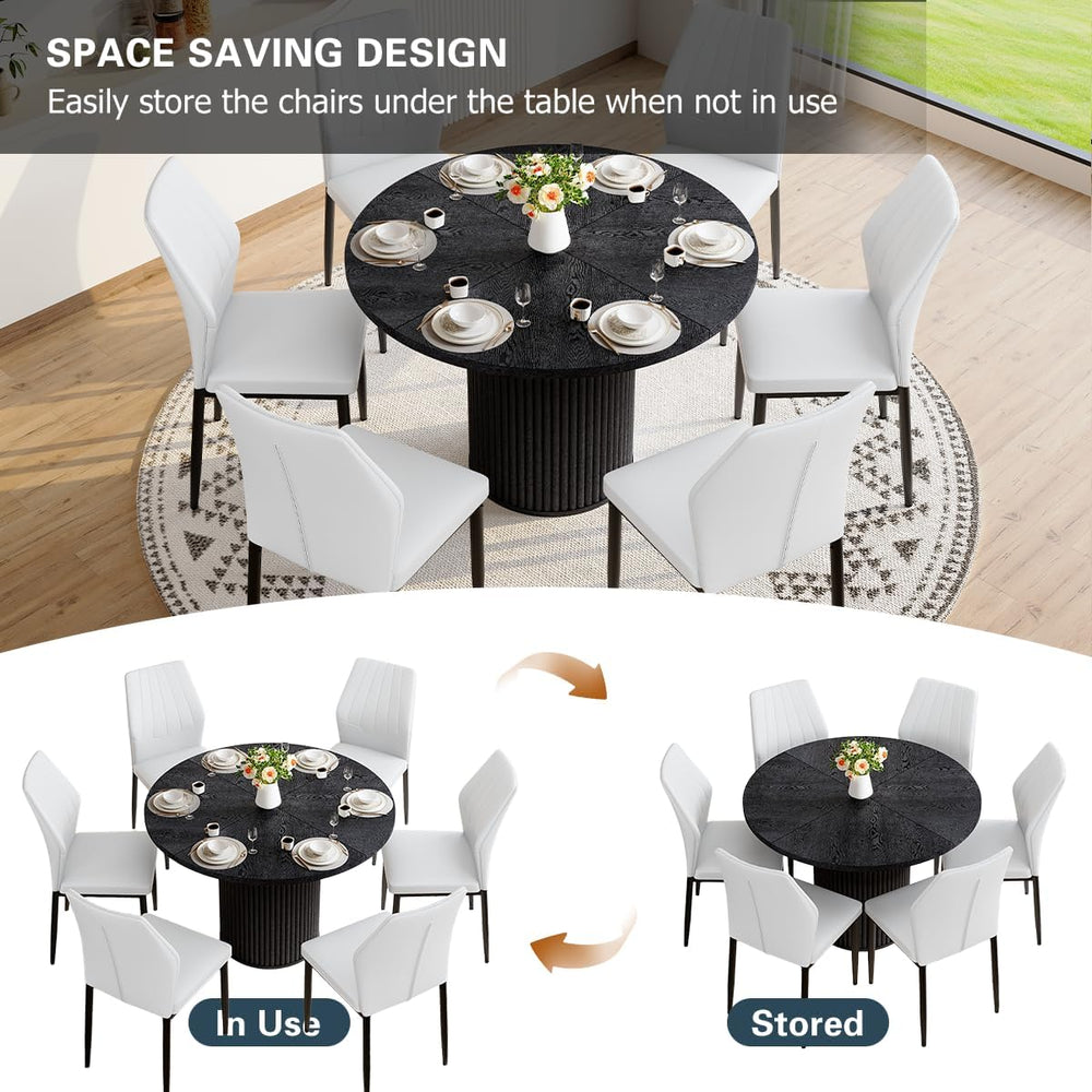 Round Dining Table Set for 6, Black Kitchen Table Set for 6 with 42''...