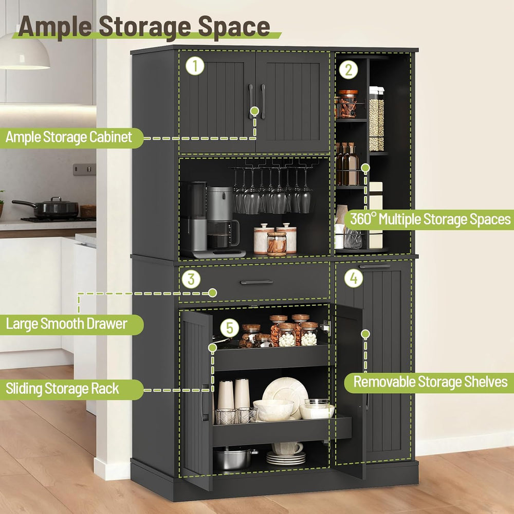 Pantry Cabinet, 67.7" Tall Kitchen Pantry Storage Cabinet with 360° Rota...