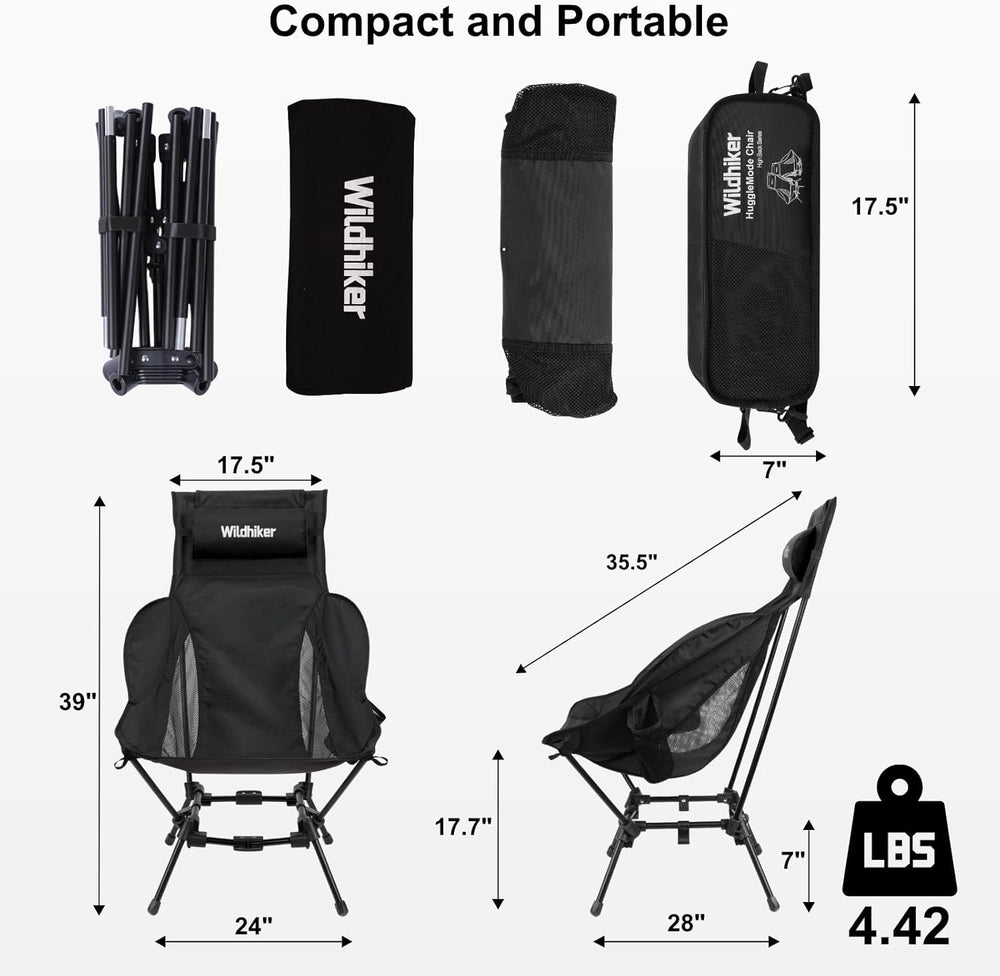 Wildhiker Compact High Back Camping Chair - Foldable with Dual Sitting Modes,...