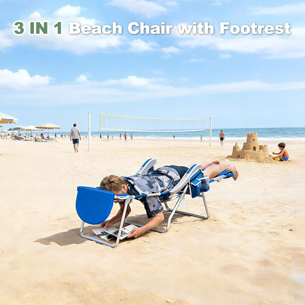 Romswi 3 in 1 Beach Chair with Face Hole, Reclining Sun Tanning Lounge Chair ...