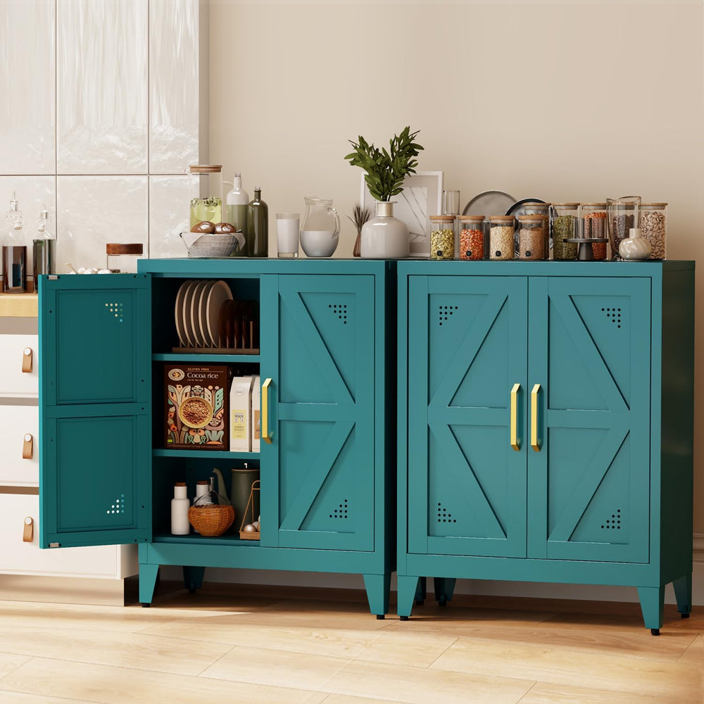 32" Metal Kitchen Pantry Cabinet,Floor Bathroom Storage Cabinet with 2 A...