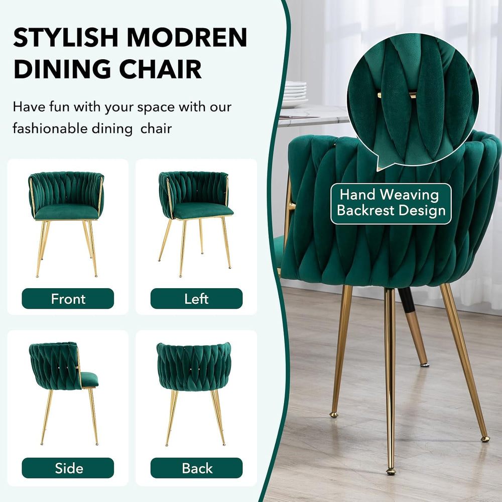 NIOIIKIT Modern Velvet Dining Chairs Set of 2 Hand Weaving Accent Chairs Livi...