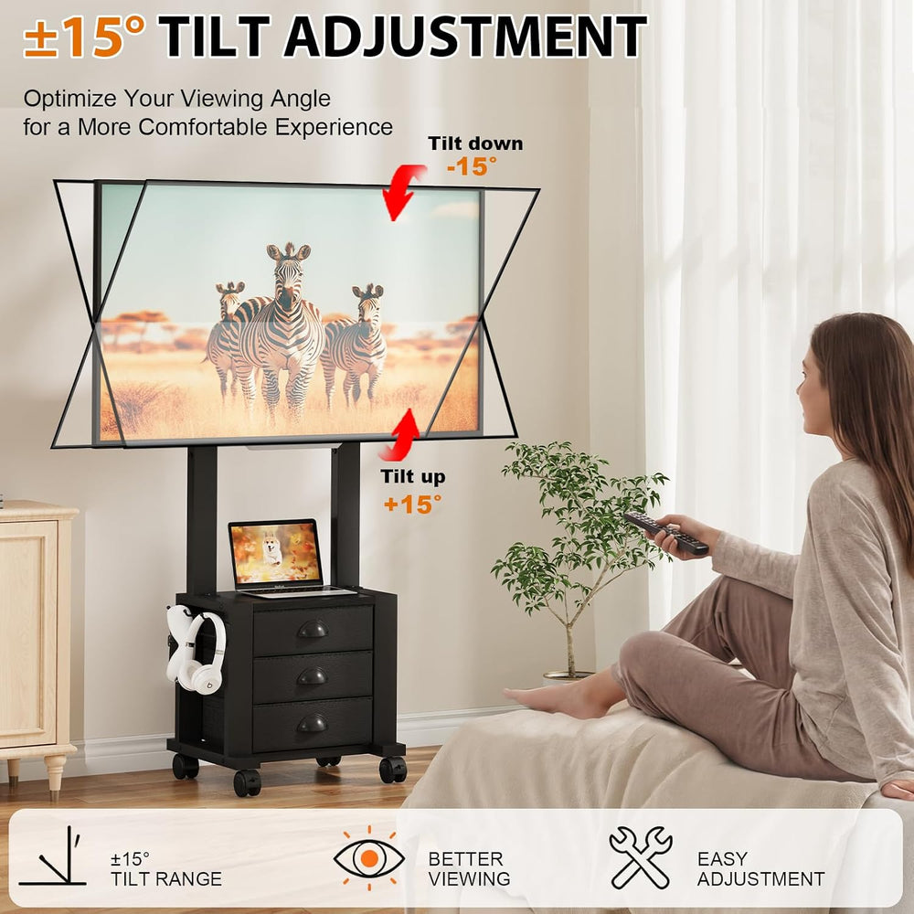 Rolling TV Stand with 3 Drawers for 23-60 Inch TVs with Storage | Hidden Stor...