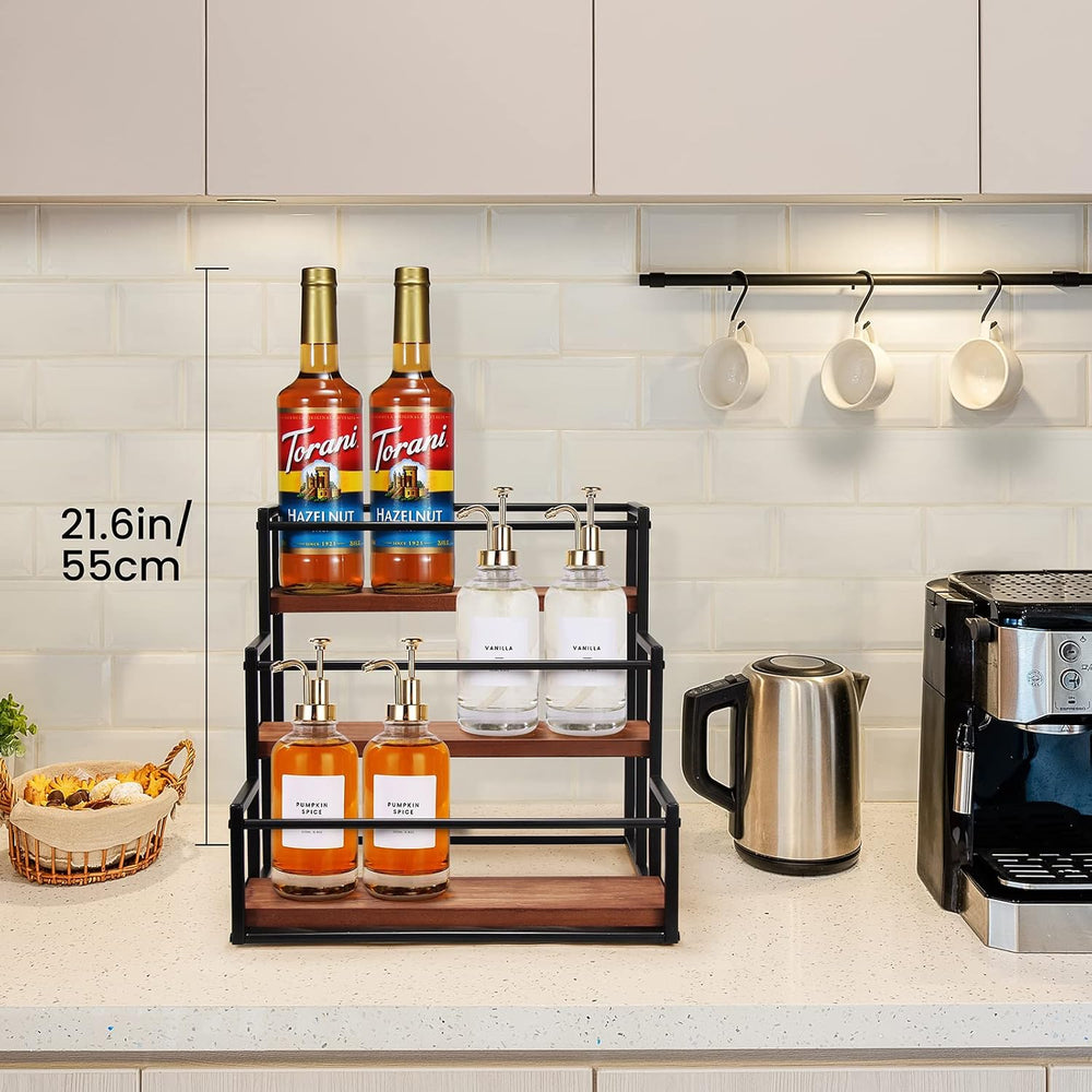THYGIFTREE 3-Tier Coffee Syrup Organizer for 12 Bottles,Rotating Coffee Syrup...