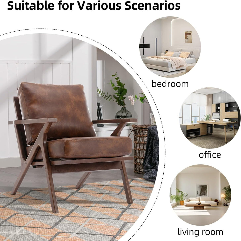 INZOY Mid-Century Modern Accent Chair with Wood Frame, PU Leather Living Room...