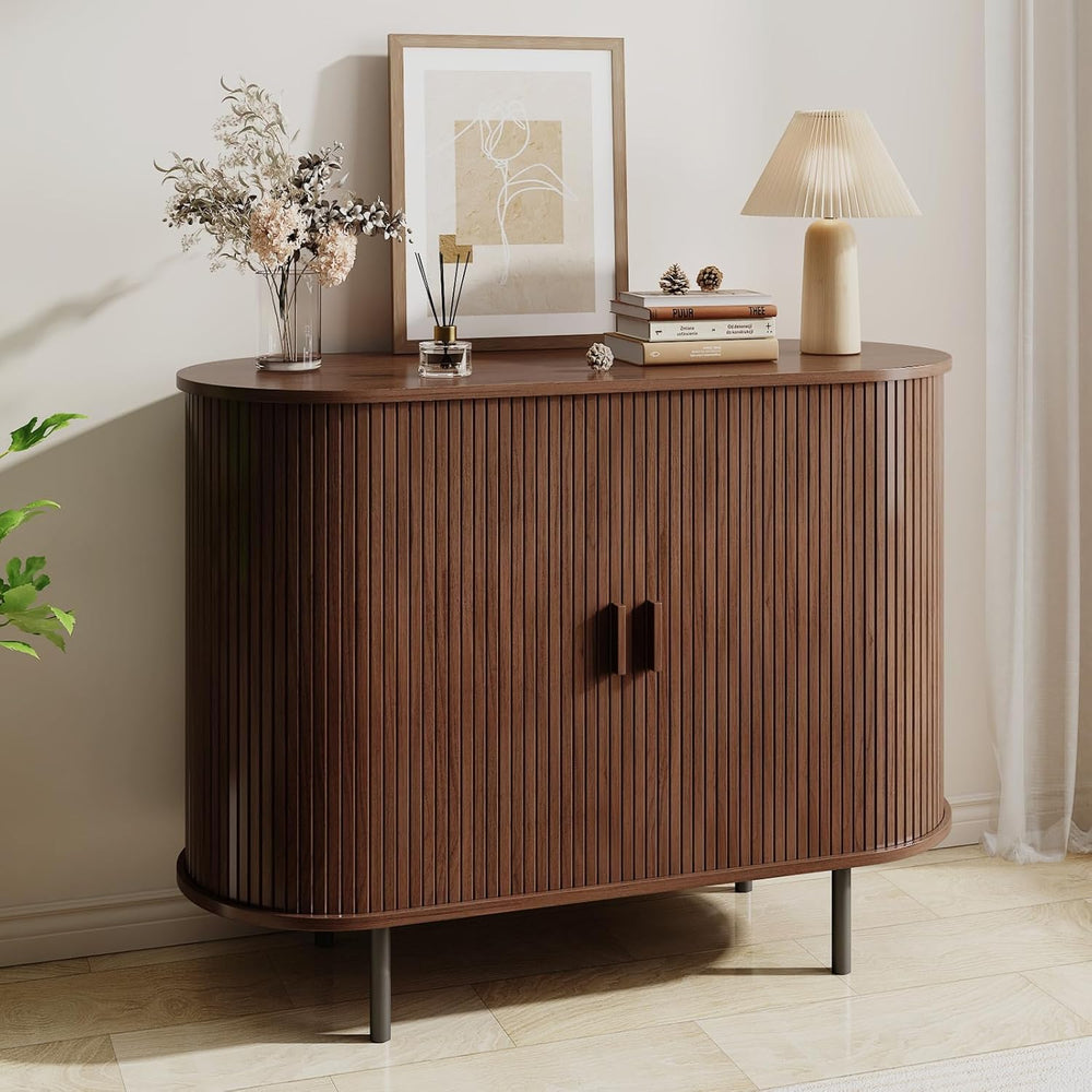 Buffet Sideboard Cabinet with Fluted Sliding Door, 40" Storage Console T...