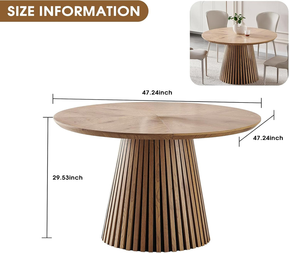 47.24'' Round Dining Table Wooden Circle Kitchen Dinner Table for Din...