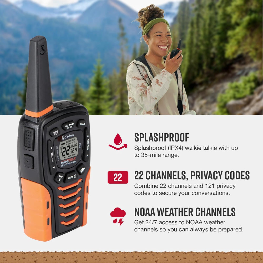 Cobra ACXT645 Waterproof Walkie Talkies, Rechargeable, 22 Channels