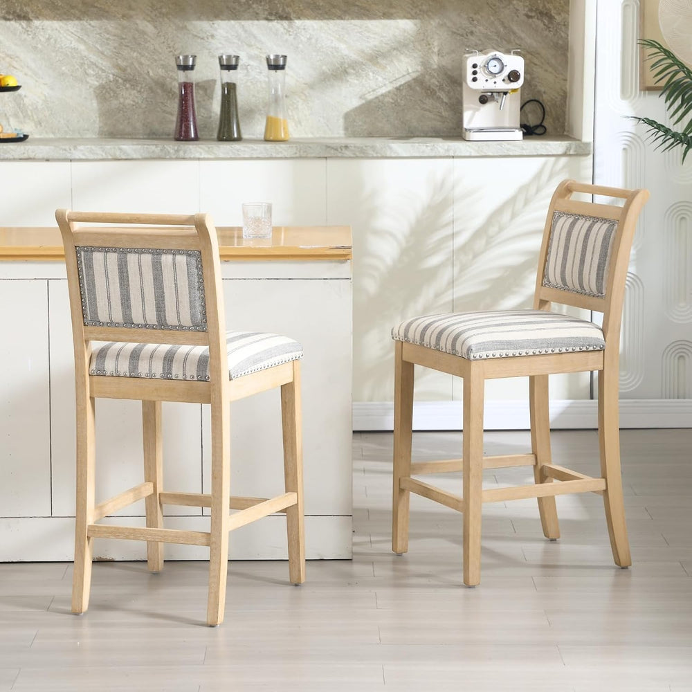 chairus 26" Farmhouse Counter Height Bar Stools Set of 2, Striped Linen