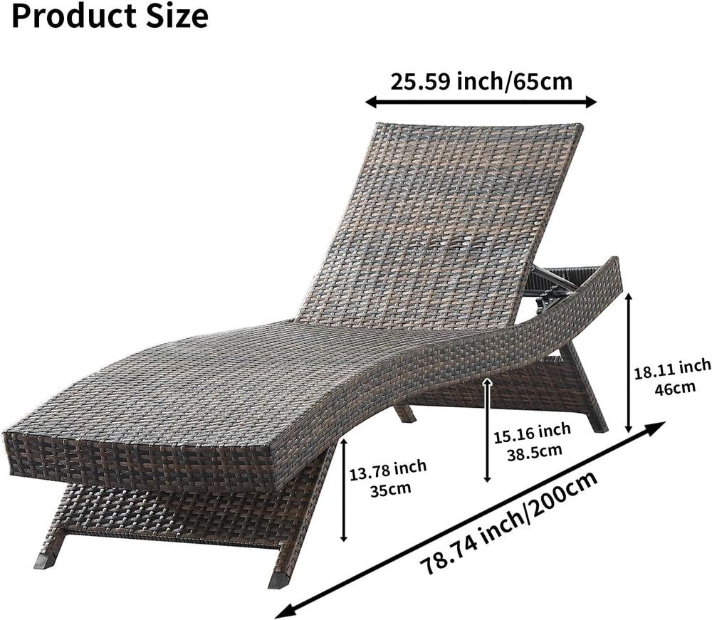 79'' Long Reclining Chaise Lounge Set (Set of 2), Outdoor Wicker Recl...