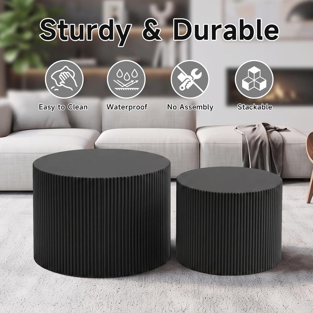 Nesting Round Coffee Table Set of 2 Black No Assembly | Nesting Coffee Tables...